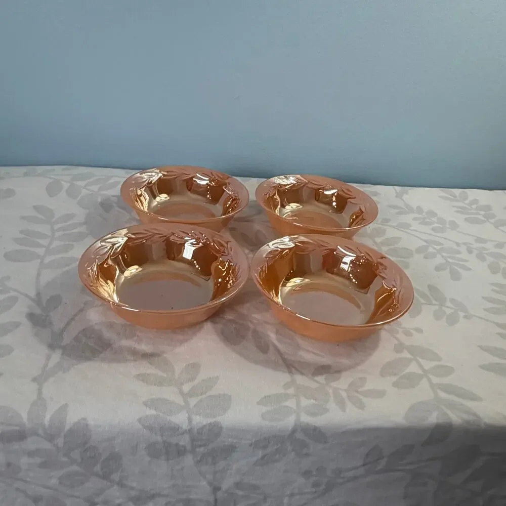 Fire-King Peach Luster Laurel Dessert Fruit Bowls Set of 4 Vintage